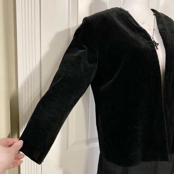 MARJORIE HAMILTON Vintage black velour open front jacket ~ MEDIUM LARGE blazer - Picture 5 of 12